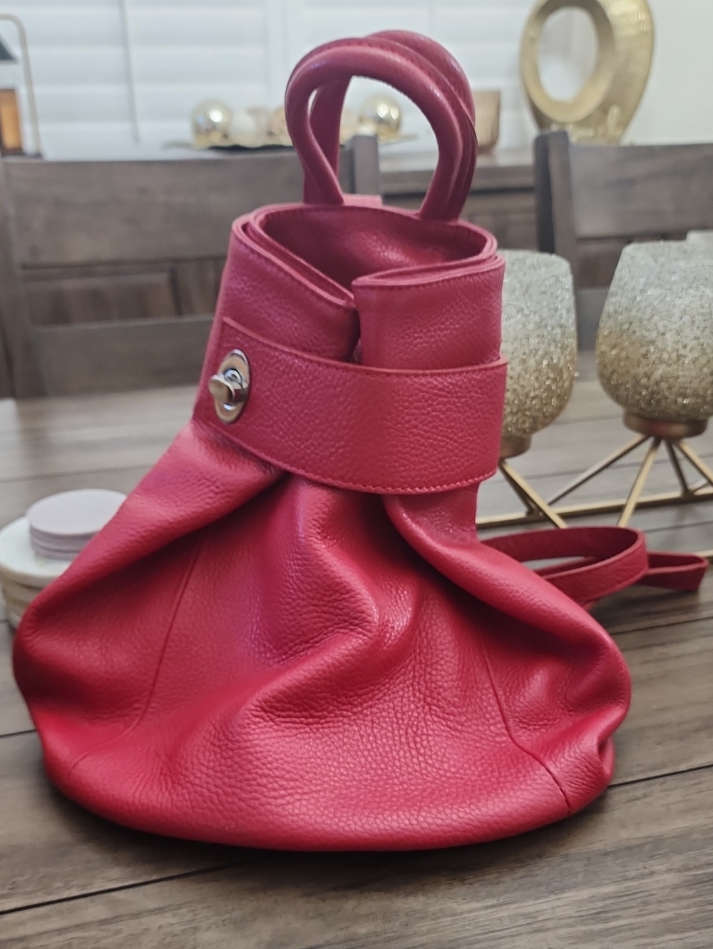 La Gaksta Red Leather Backpack Bag Made In Italy